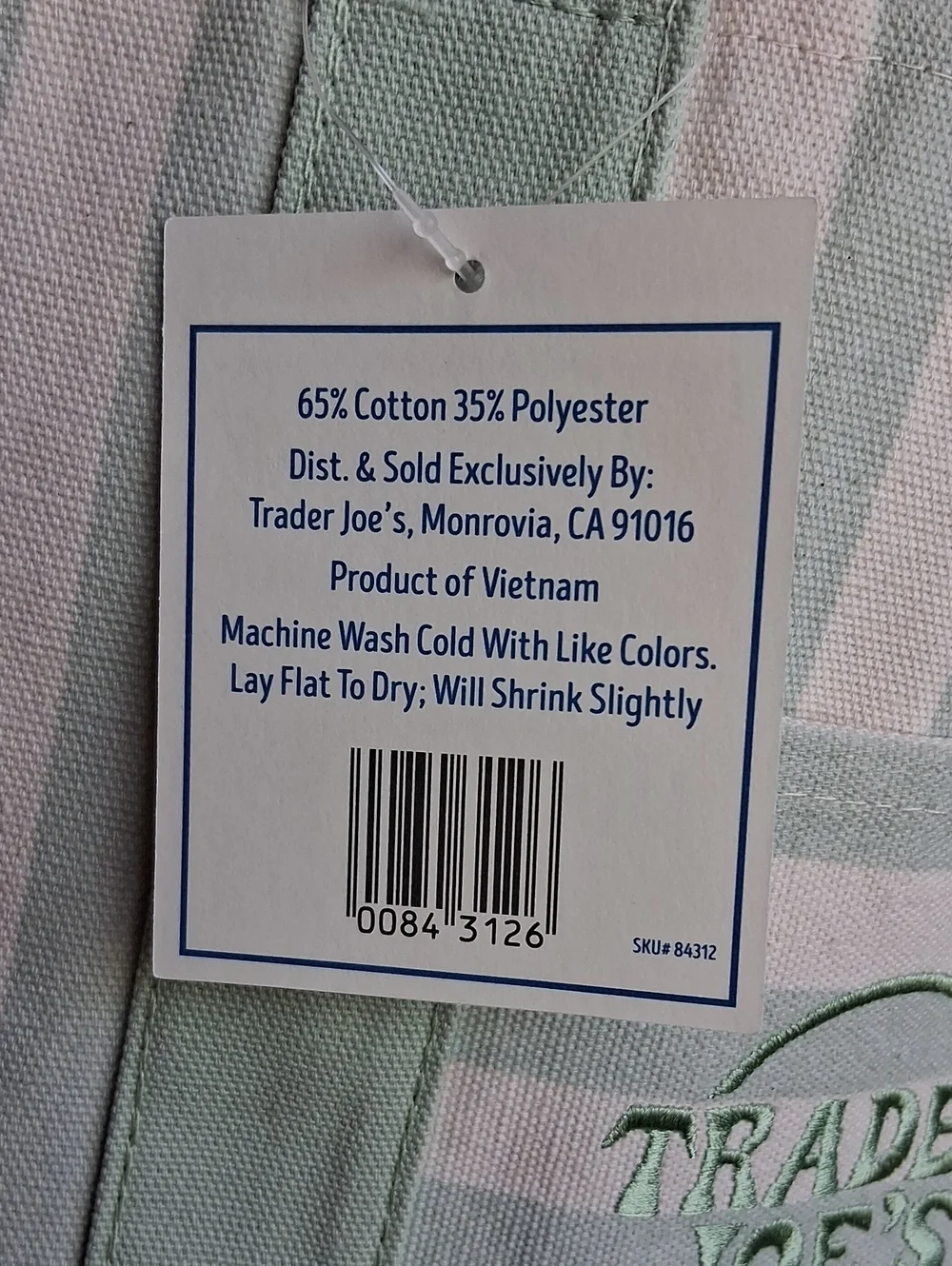 Trader Joe's Striped Mini Canvas Tote Bag Green